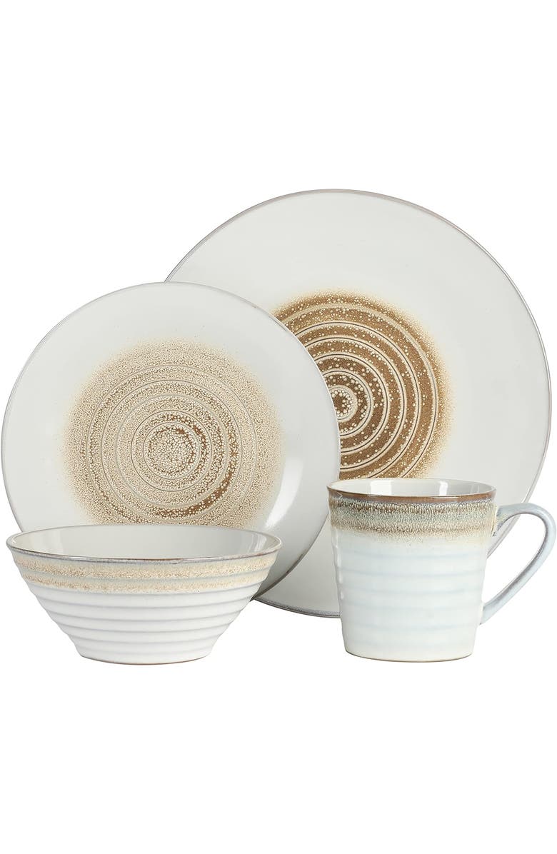 Gibson Elite Spiral Embossed 16 Piece Stoneware Dinnerware Set, Alternate, color, White