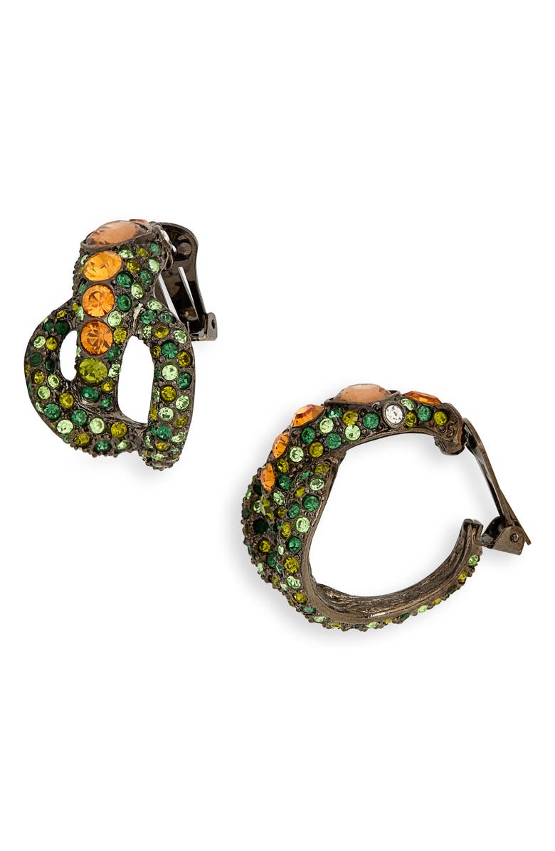 Kenneth Jay Lane Snake Crystal Stone Pavè Hoop Earrings, Main, color, Gun Metal/ Green