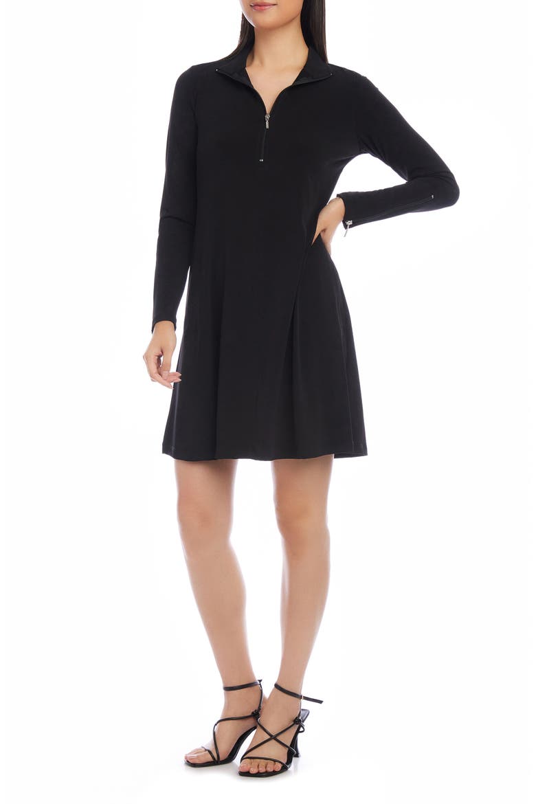 Quarter Zip A-Line Travel Jersey Dress, Alternate, color, BLACK