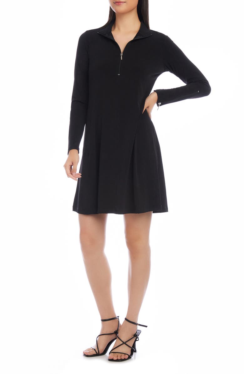 Karen Kane Quarter Zip A-Line Dress, Alternate, color, Black