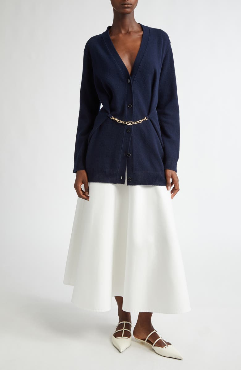 Valentino Garavani Chain Detail Virgin Wool Cardigan, Alternate, color,