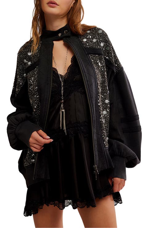 Sparkle Front Zip Sweatshirt