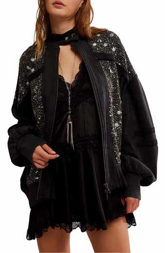 Free People Sparkle Front Zip Sweatshirt
