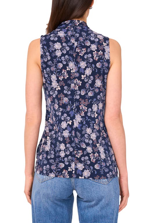 Vince Camuto Floral Surplice V-neck Sleeveless Jersey Top In Blue