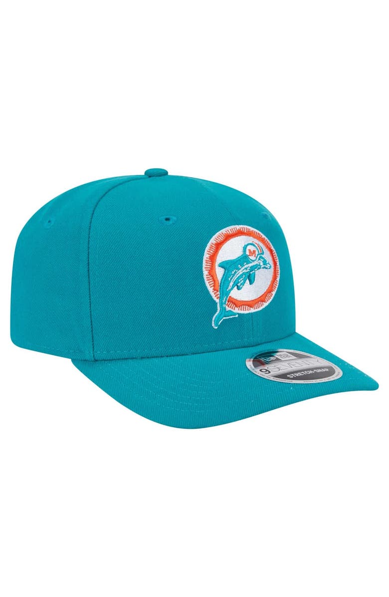 New Era Men's New Era Aqua Miami Dolphins Throwback Logo 9SEVENTY Stretch-Snap Hat, Alternate, color,