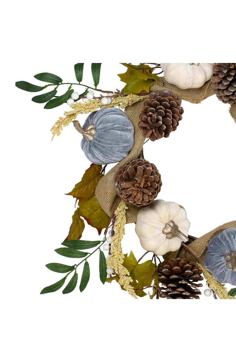 Northlight Pumpkins and Pinecones Artificial Burlap Fall Harvest Wreath - 24" - Beige and Green, Alternate, color, Beige