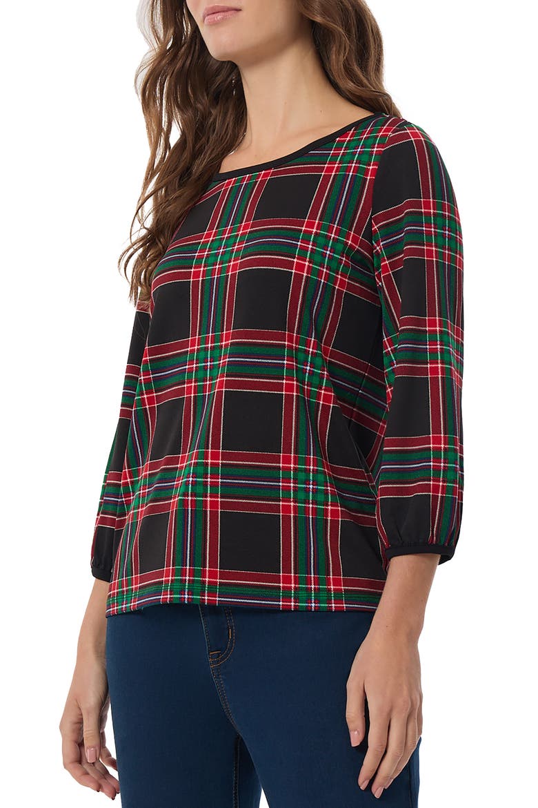 Plaid Crepe Top, Alternate, color, DEEP ROUGE MULTI