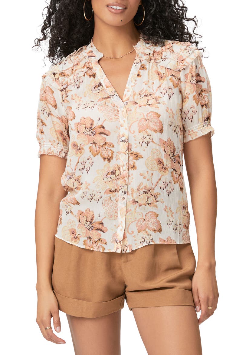 Floral Silk Button-Up Shirt, Main, color, CREAM MULT