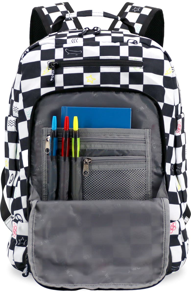 J World Unisex Packmate 2 in 1 School Backpack With Built-in Lunch Bag, Alternate, color, Icon Checkers