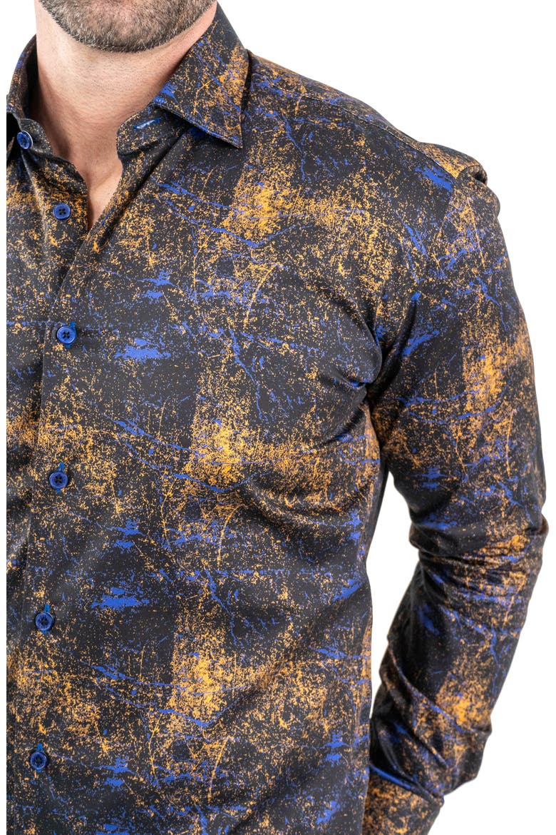 Fibonacci Galaxysplash Black Contemporary Fit Button-Up Shirt, Alternate, color, BLACK