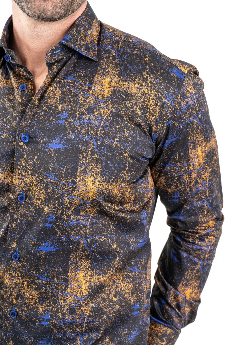 Maceoo Fibonacci Galaxysplash Black Contemporary Fit Button-Up Shirt, Alternate, color, Black