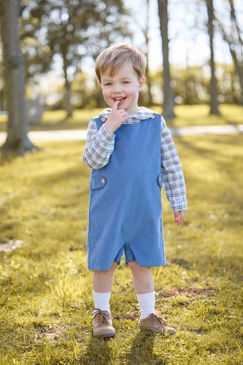 Little English Kids' Corduroy Button Tab John John In Blue