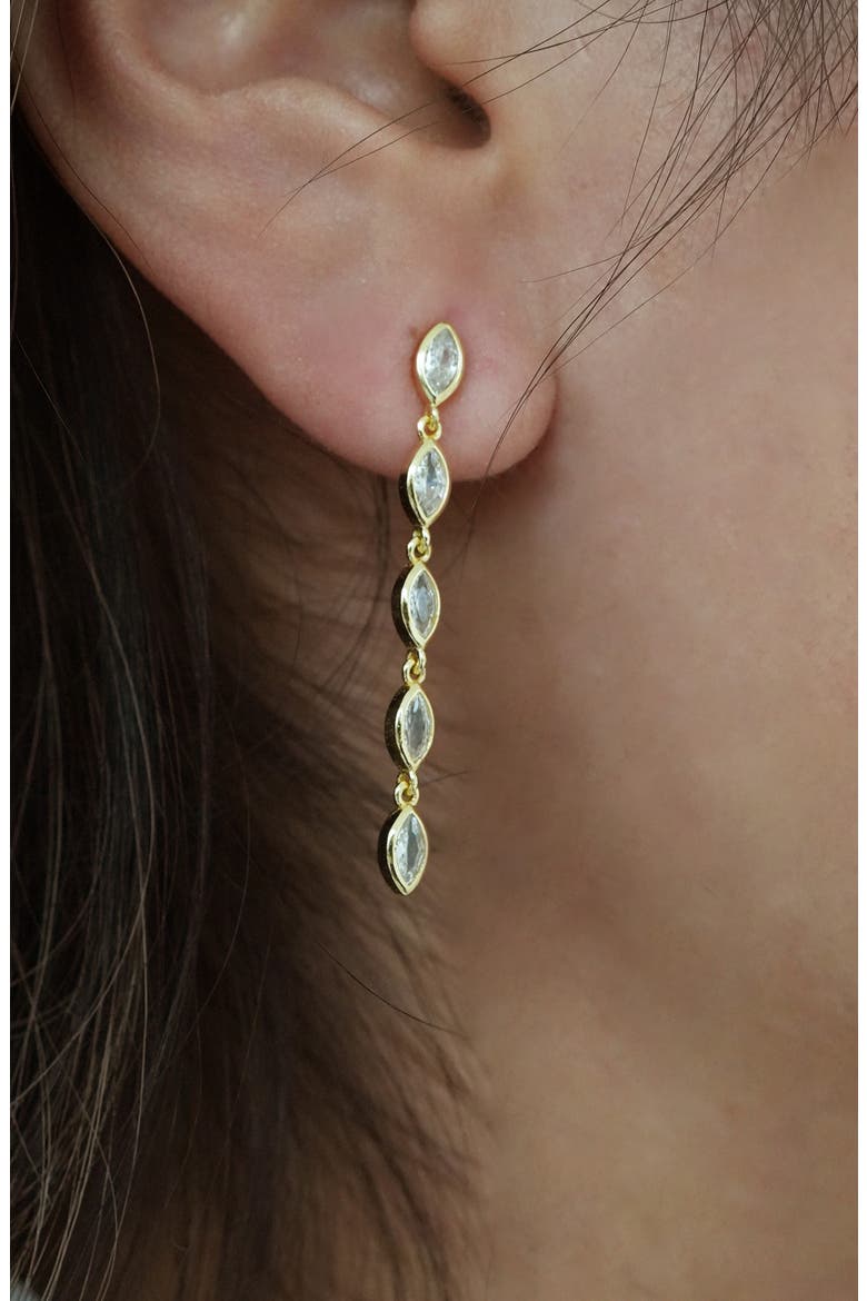 Cubic Zirconia Bezel Linear Drop Earrings, Alternate, color, GOLD