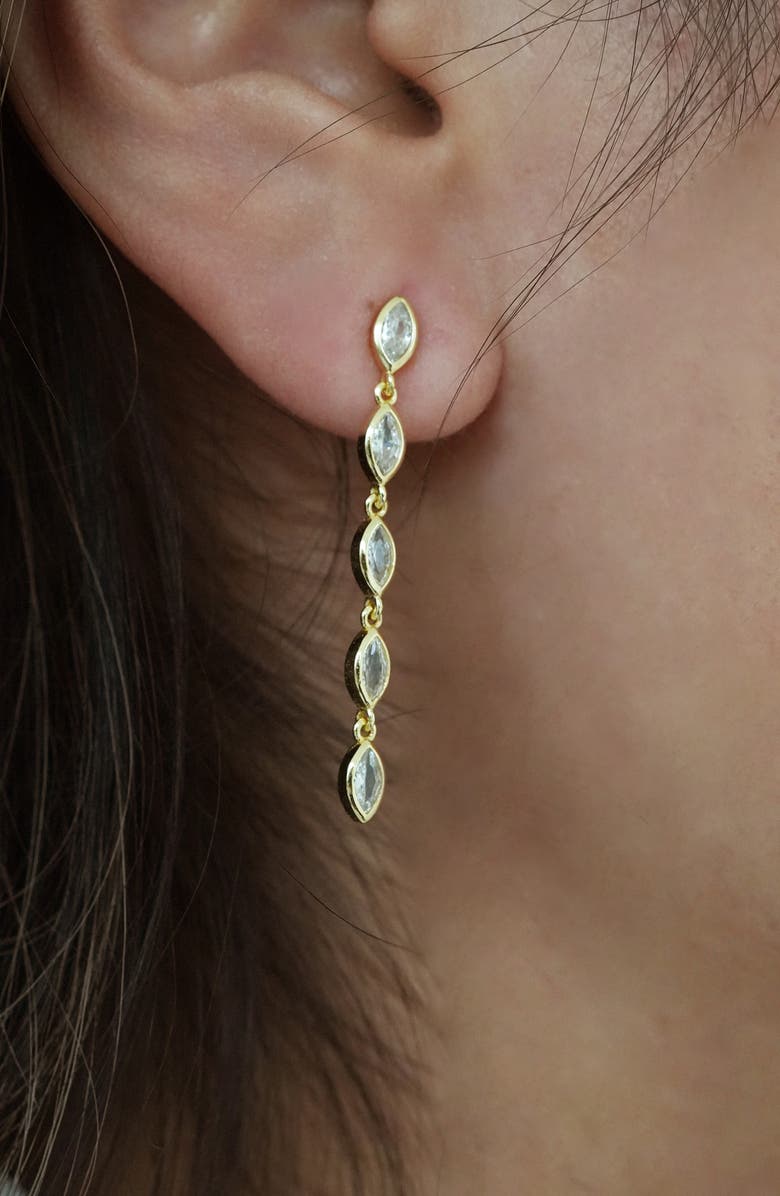 Argento Vivo Sterling Silver Cubic Zirconia Bezel Linear Drop Earrings, Alternate, color, Gold