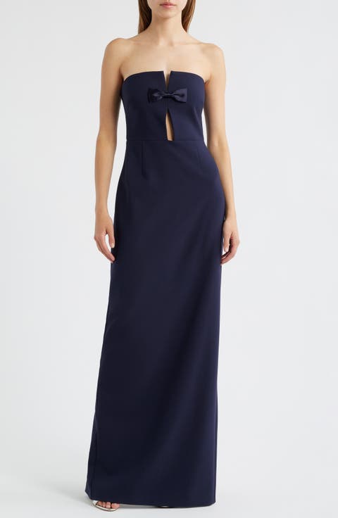Fallon Satin Bow Cutout Strapless Sheath Gown