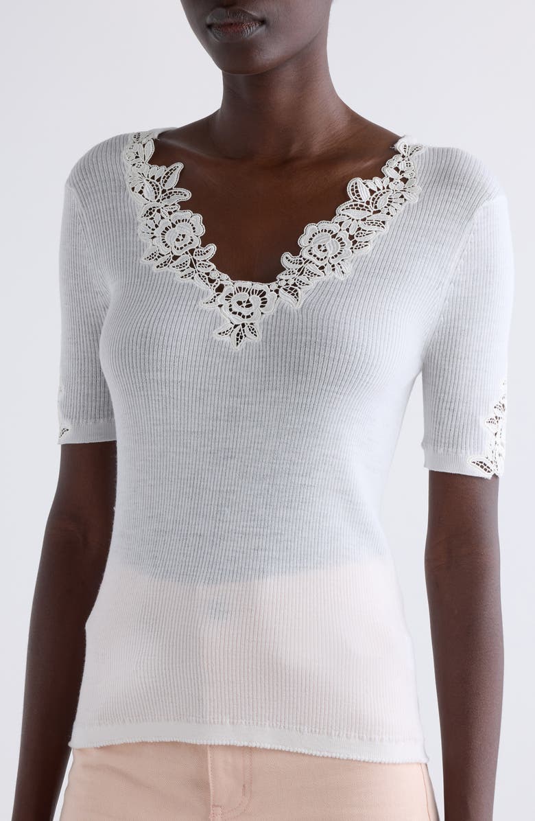 Chloé Lace Trim Rib Top, Alternate, color,