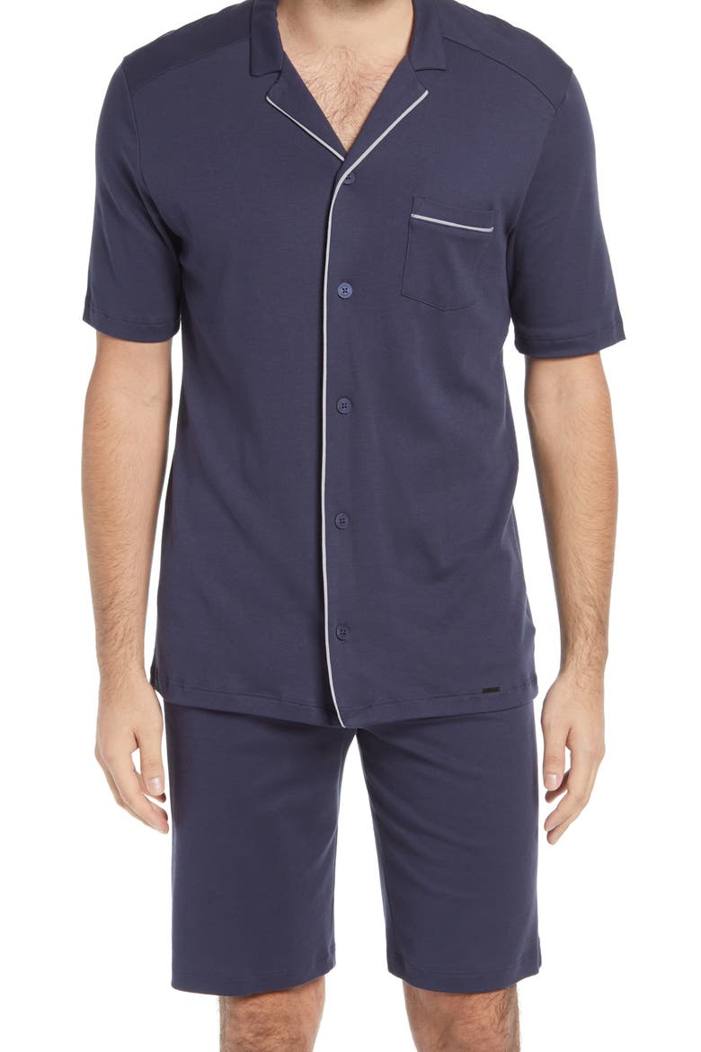 Night and Day Button Front Cotton Pajama Set, Main, color, BLACK IRIS