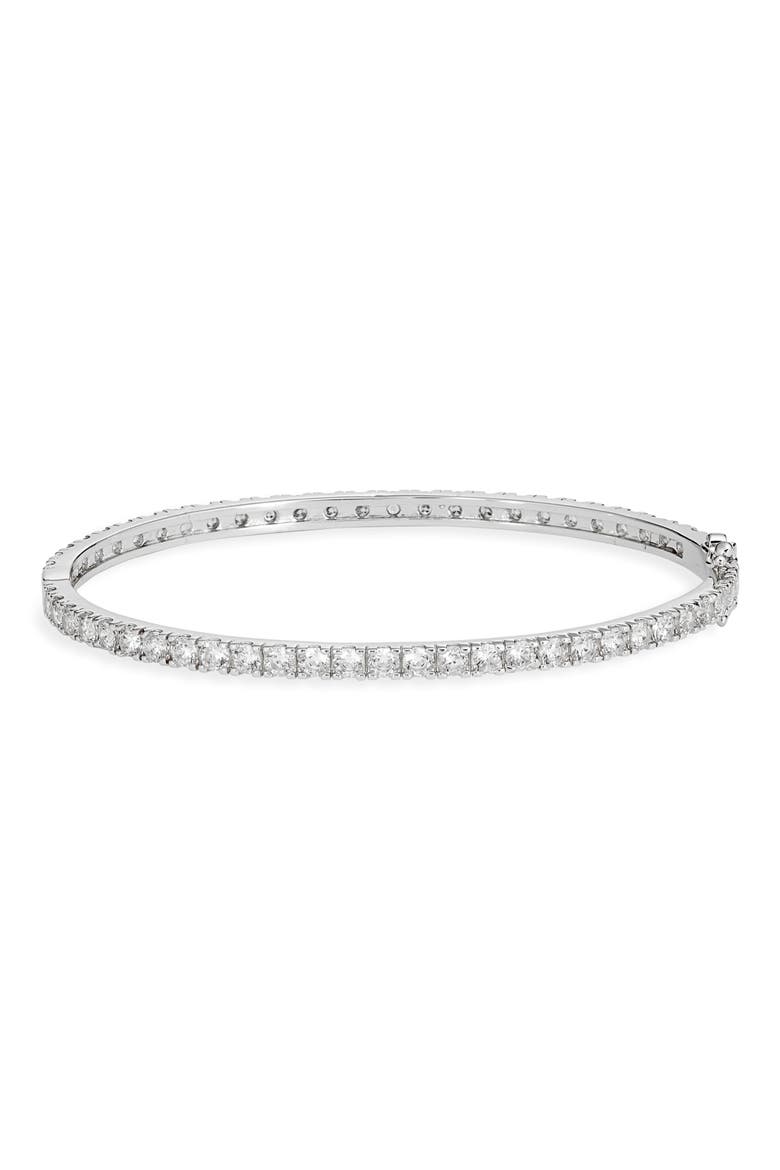 Cubic Zirconia Eternity Bangle, Main, color, CLEAR- SILVER