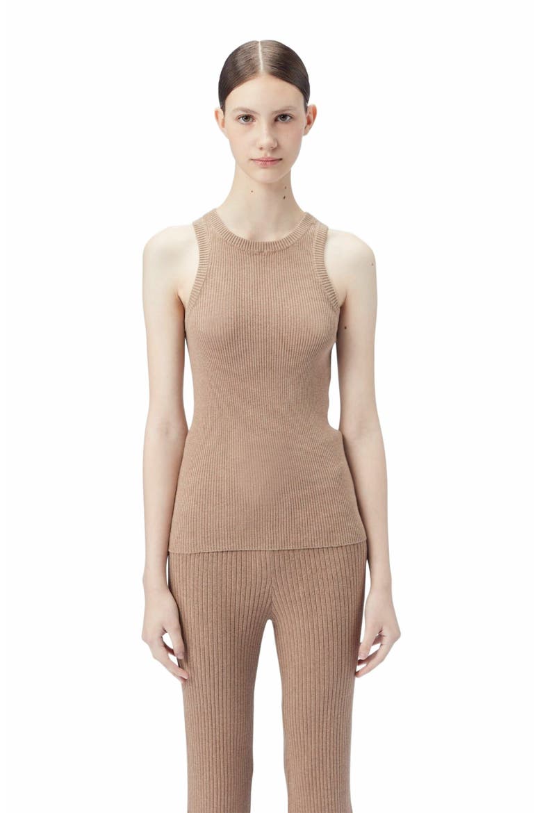 Ribbed Cotton Silk Cashmere Blend Tank Top, Main, color, timber wolf