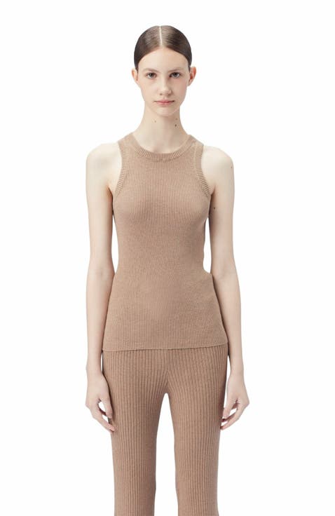 Ribbed Cotton Silk Cashmere Blend Tank Top