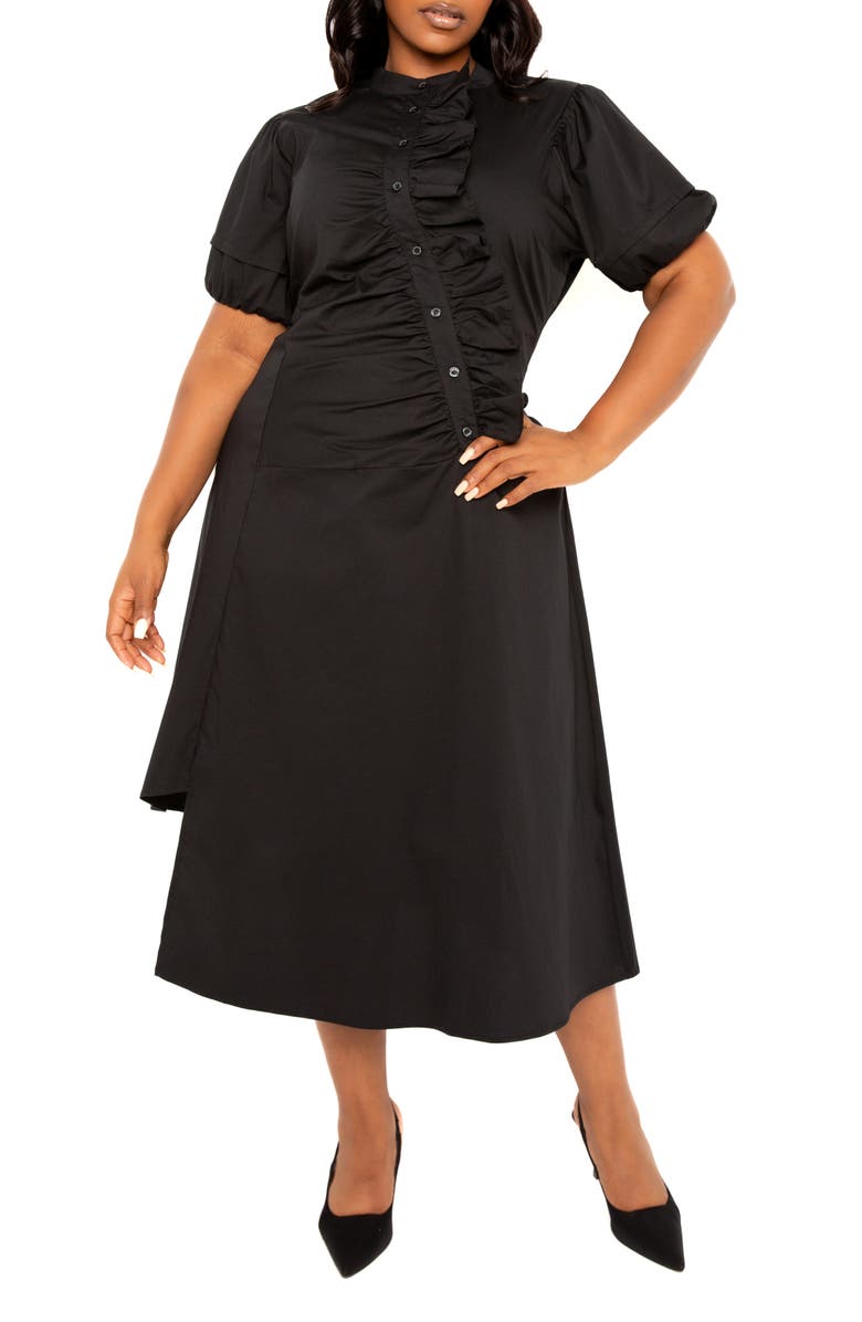 BUXOM COUTURE Asymmetric Ruffle Dress, Alternate, color, Black