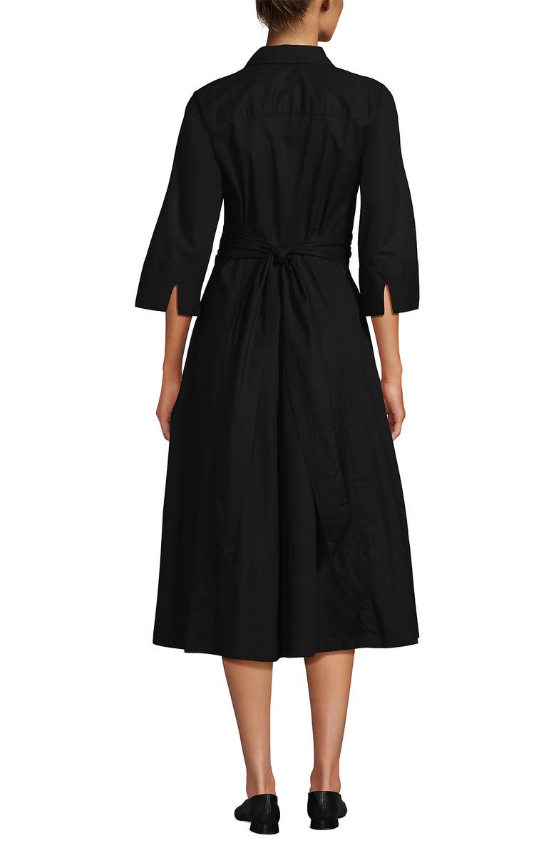 Lands' End Poplin Midi Wrap Front Dress, Alternate, color, Black
