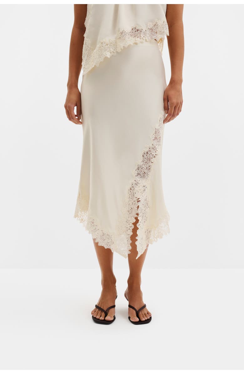 Malina Heylin Asymmetric Lace Hem Midi Skirt, Main, color, Pearl