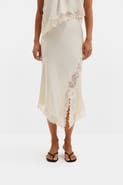 Malina Heylin Asymmetric Lace Hem Midi Skirt