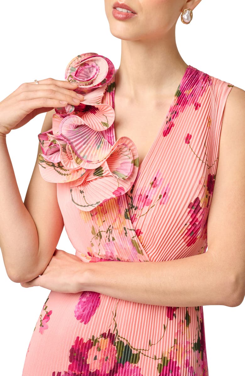 Aidan Mattox Print Plissé Sleeveless Gown, Alternate, color, Pink Multi