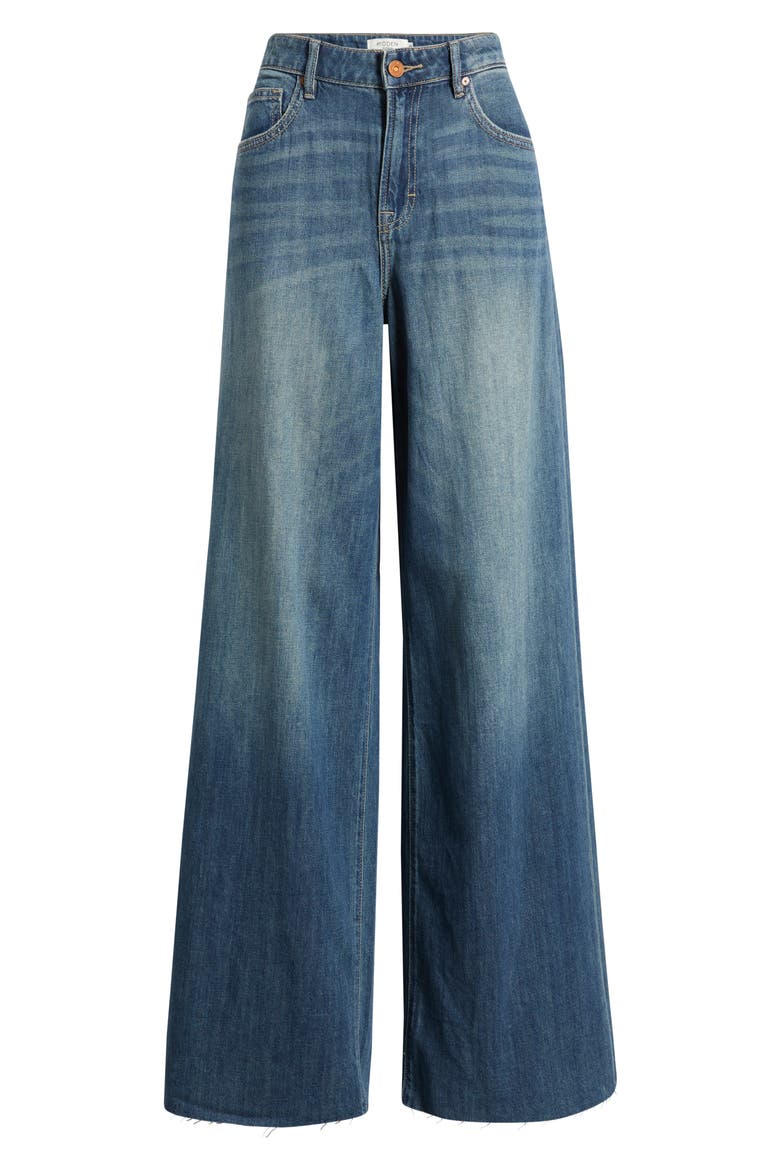 Raw Hem High Waist Super Wide Leg Jeans, Alternate, color, MED.WASH