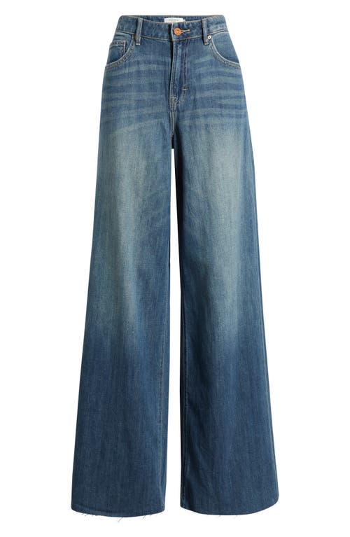 Hidden Jeans Raw Hem High Waist Super Wide Leg Jeans In Blue