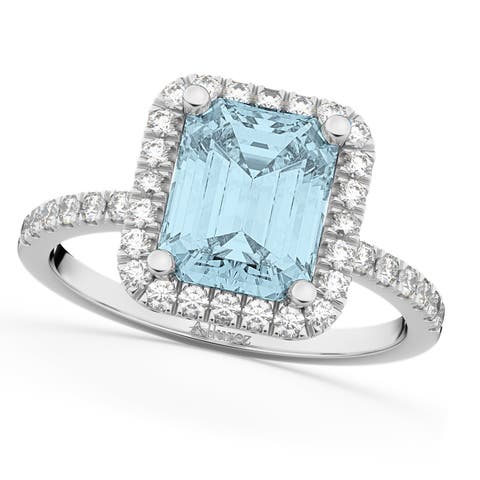 Aquamarine & Diamond Engagement Ring 14k