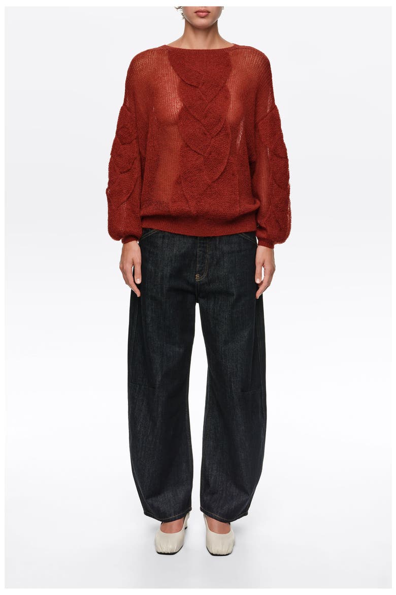Mohair Cable Knit Sweater, Main, color, BRICK RED