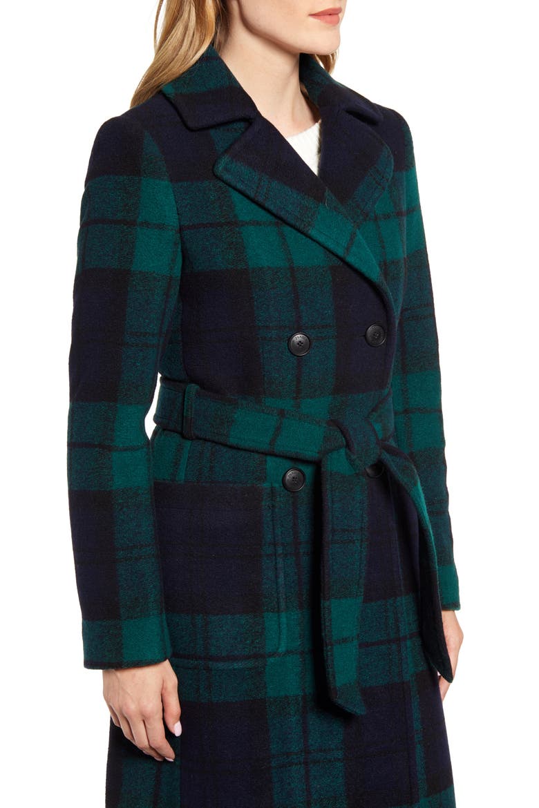 Aurora Classic Double Breasted Reefer Coat, Alternate, color, BLACK WATCH PLAID