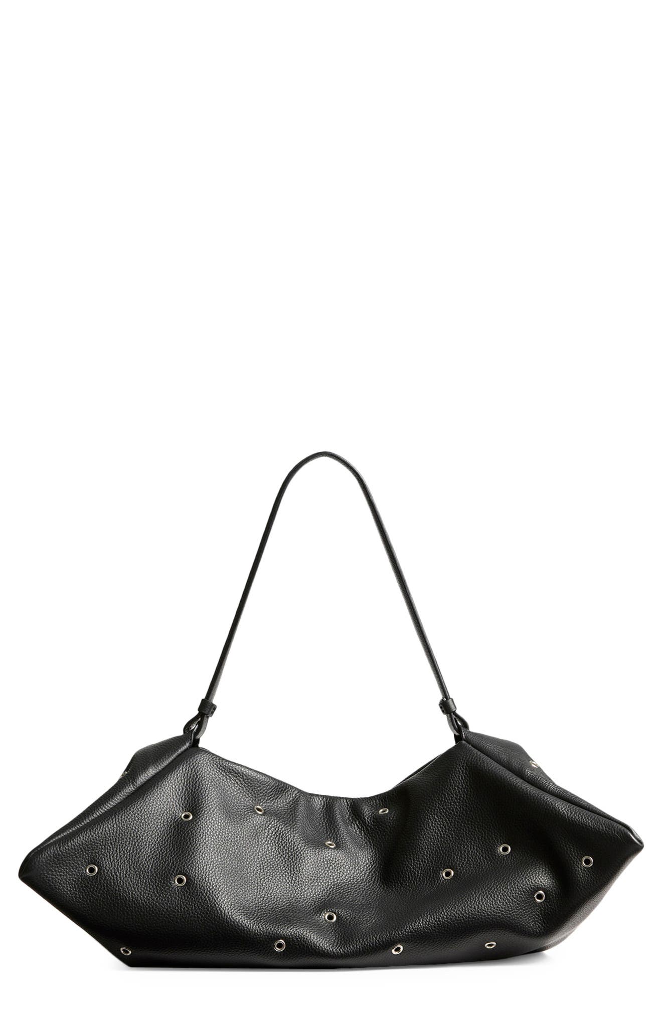 Altuzarra Origami Grommet Studded Leather East/West Bag, Main, color, 381001 Black/ Silver