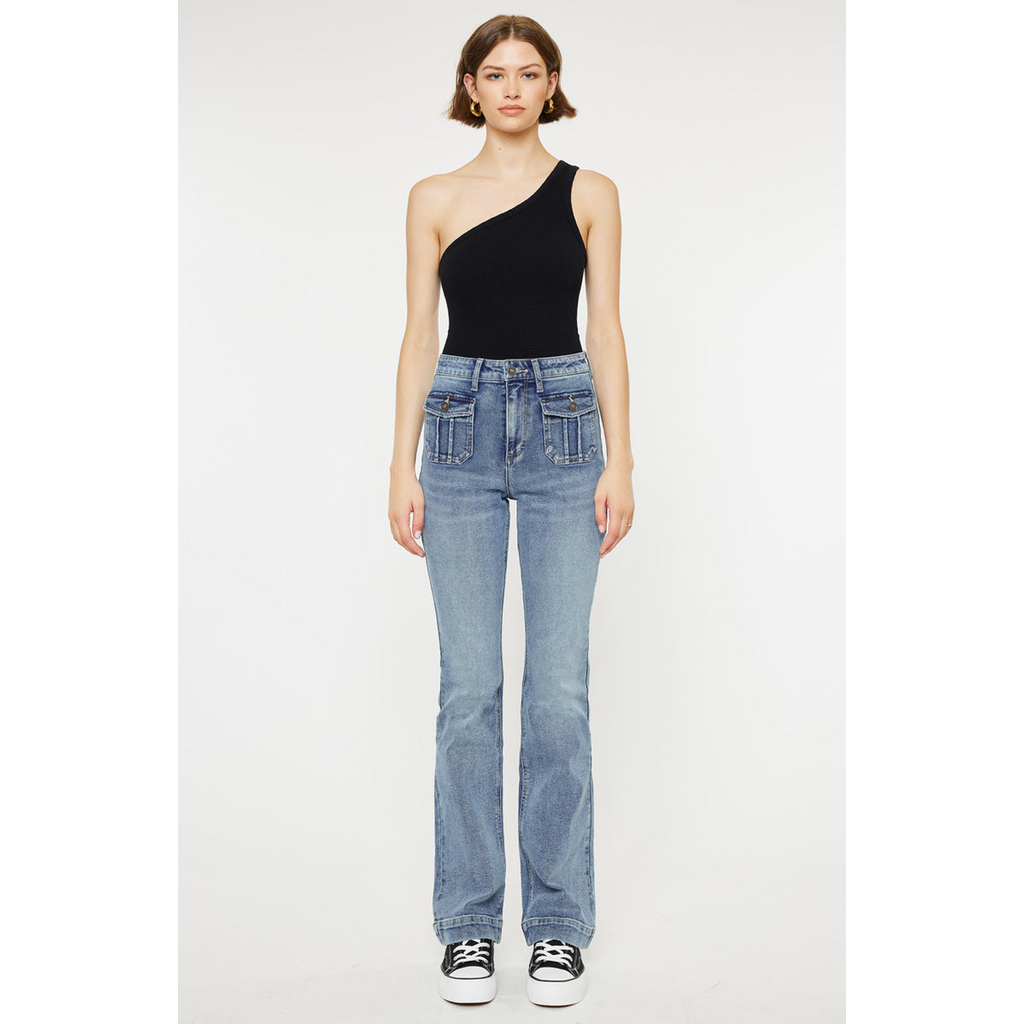 Kancan Ultra High Rise Wide Leg Jean In Light Grey In Blue
