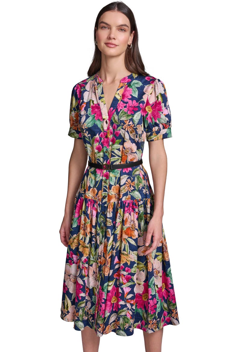 Floral Print Belted Tiered Midi Dress, Alternate, color, CURRANT/ LIGHT BLUSH MULTI