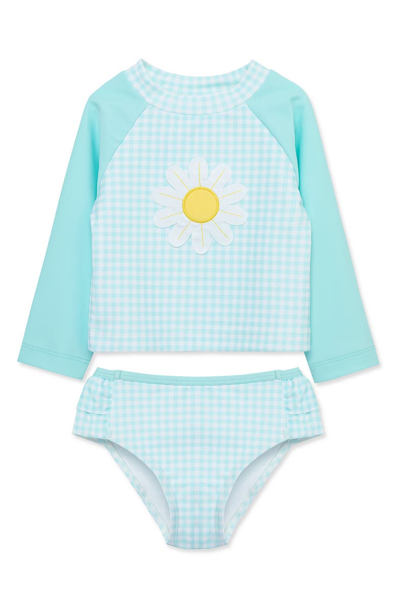Little Me Daisy Rashguard Top & Bikini Bottoms Set, Main, color, Blue