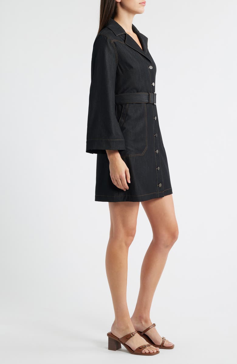 CIEBON Franny Long Sleeve Denim Mini Shirtdress, Alternate, color, Black