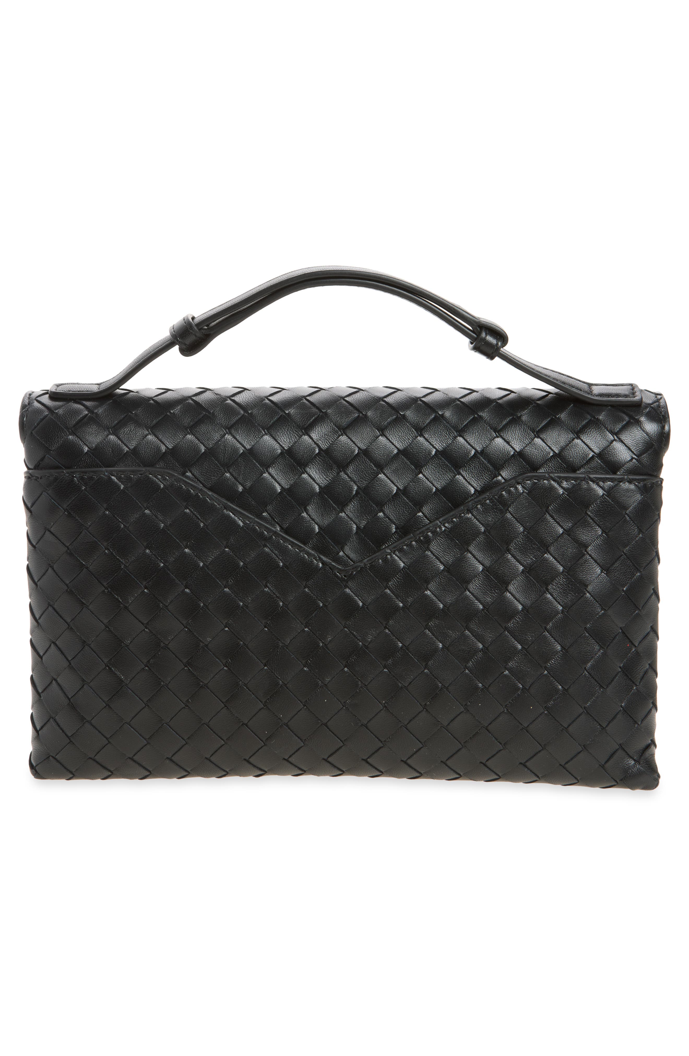 Knot Lock Intrecciato Leather Shoulder Bag, Alternate, color, 1019 BLACK-MUSE BRASS