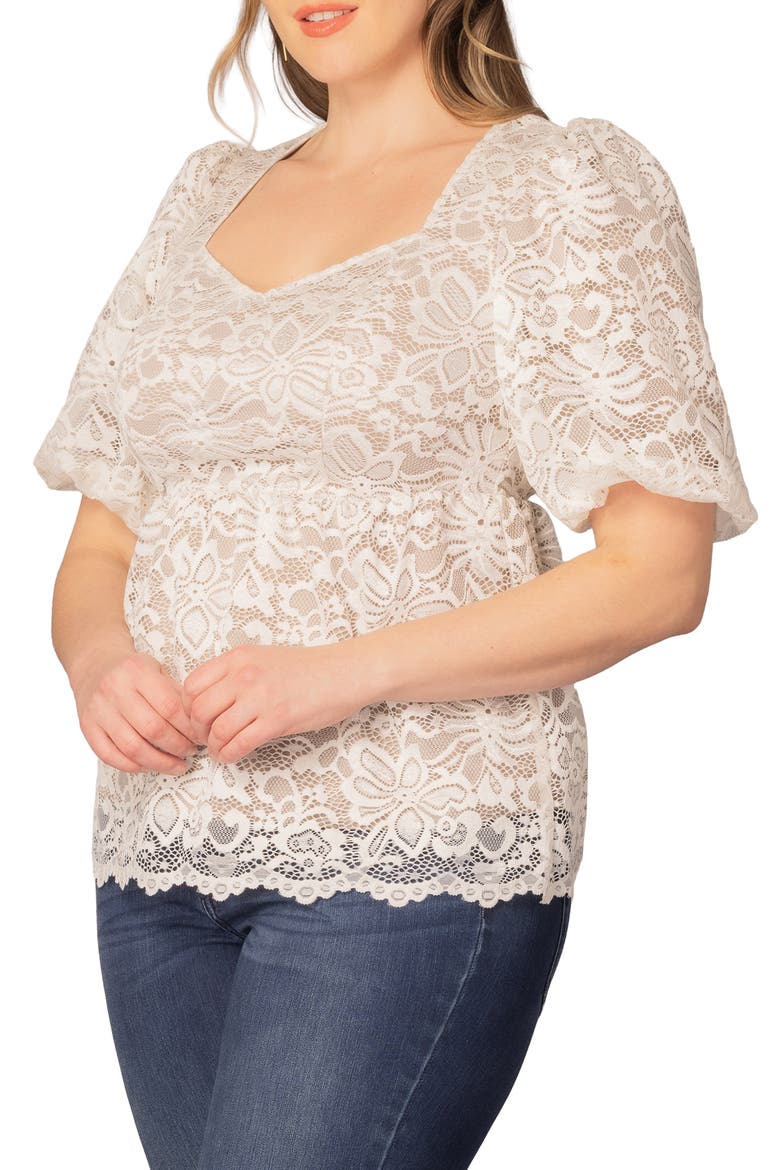 Winsome Puff Sleeve Lace Top, Alternate, color, IVORY/ NUDE