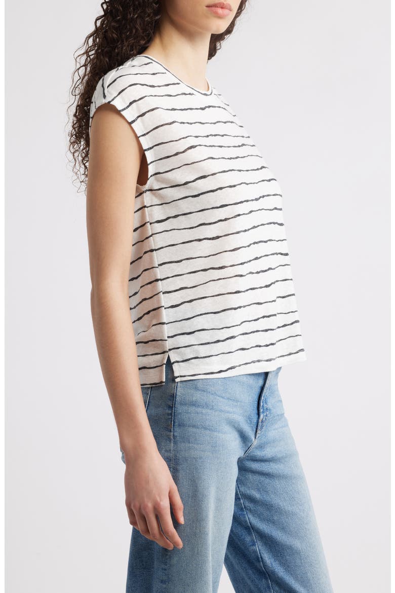 Stripe Linen Blend T-Shirt, Alternate, color, BLACK/ OFF WHITE