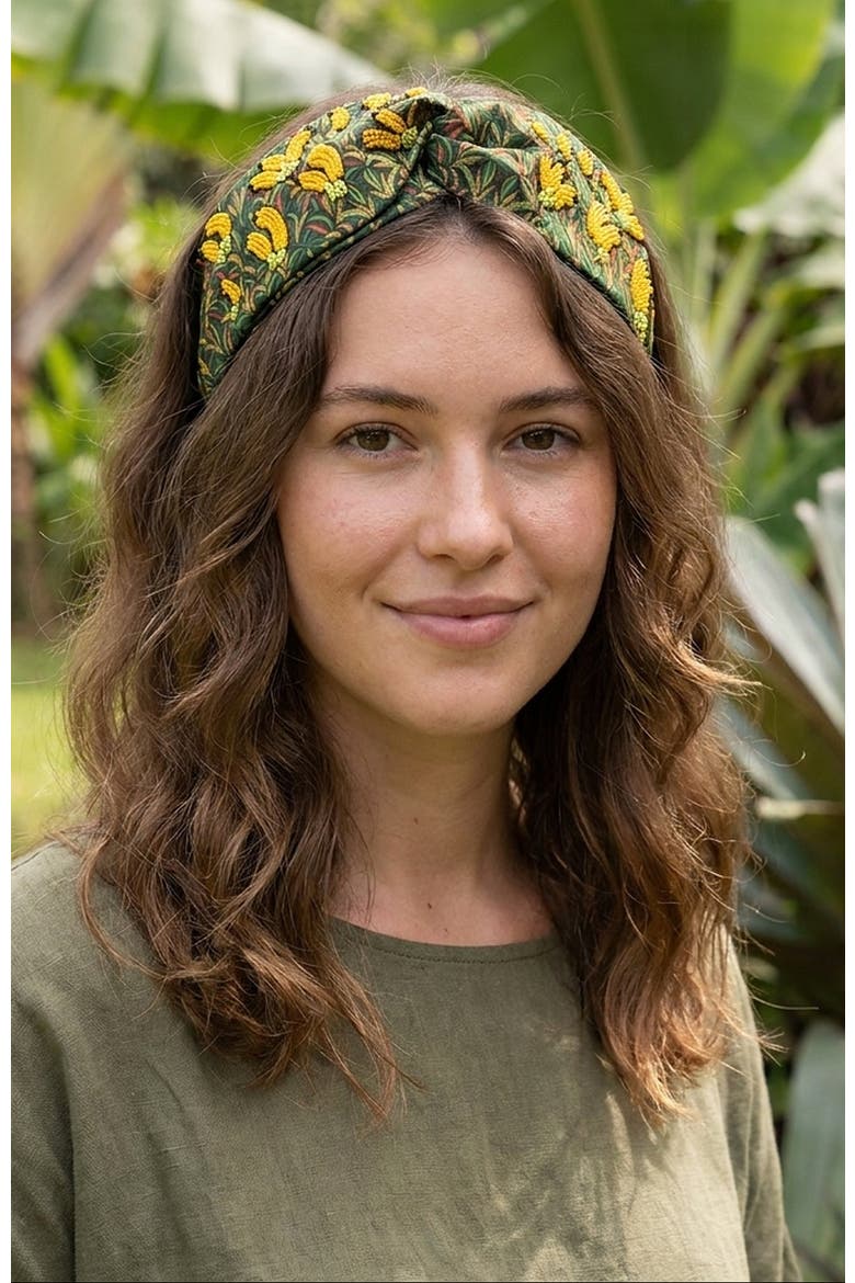 Tropical Bloom Banana Knotted Headband, Alternate, color, Green