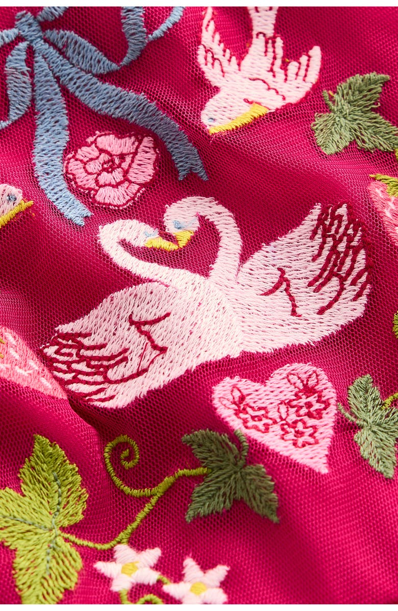 Mini Boden Kids' Embroidered Tulle Dress, Alternate, color, Cherry Jam Lovebirds