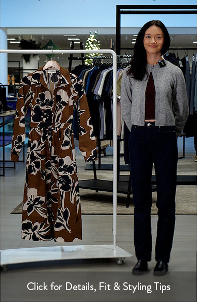 Arabella Print Long Sleeve Cotton Poplin Midi Shirtdress, sales video thumbnail