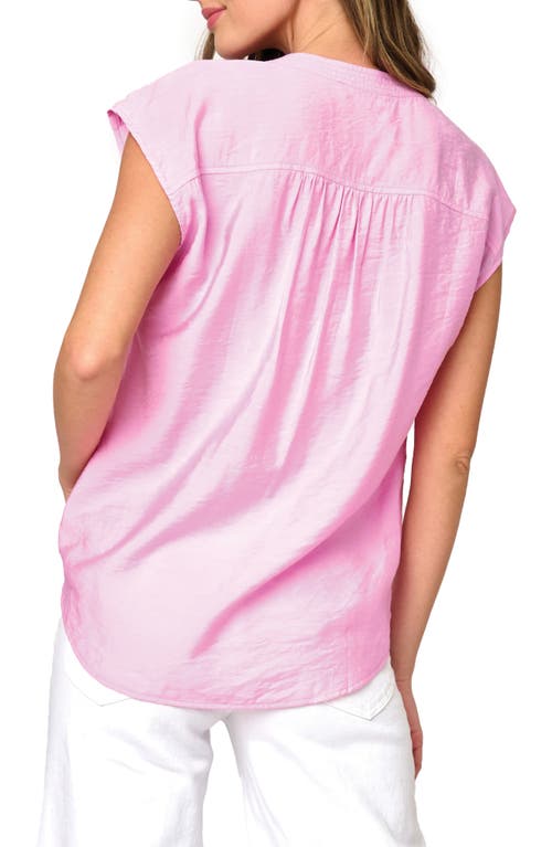 Gibsonlook Split Neck Cap Sleeve High-low Top In Solid Lilac