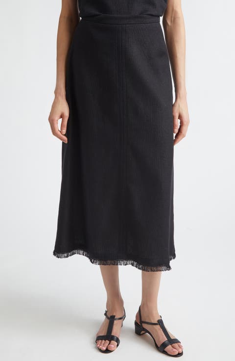 Fringe Stretch Linen & Cotton Basket Weave A-Line Skirt