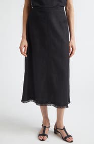 Max Mara Fringe Stretch Linen & Cotton Basket Weave A-Line Skirt