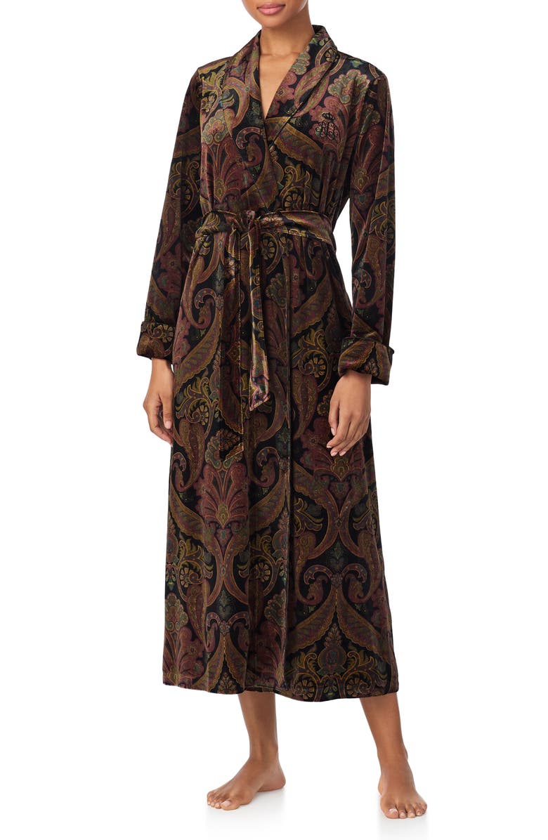Lauren Ralph Lauren Paisley Print Velvet Robe, Main, color, 