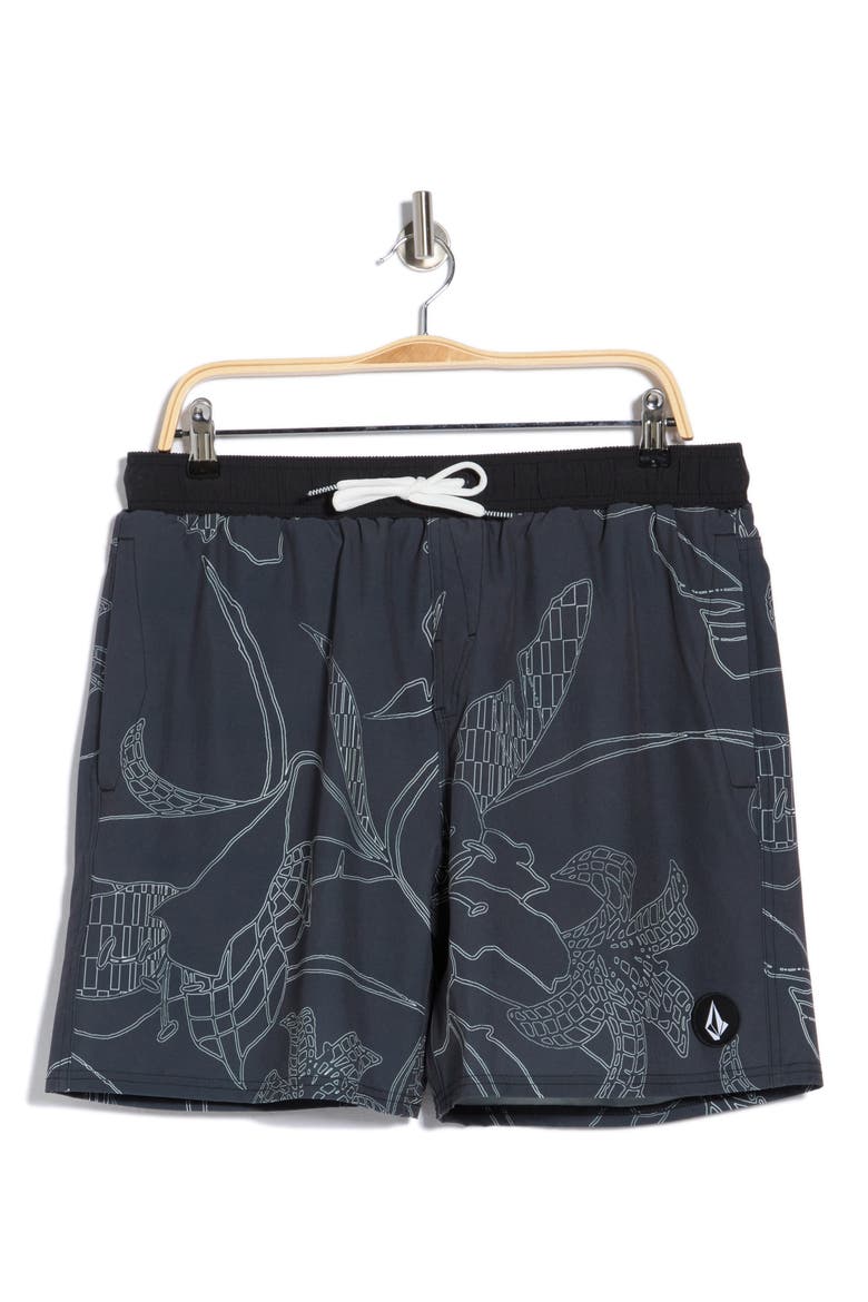 Manic Print Swim Trunks, Main, color, BLACK